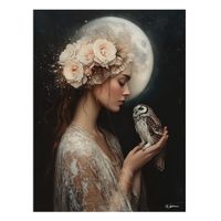 cuadro mujer con flores y lechuza alu dibond 30x40