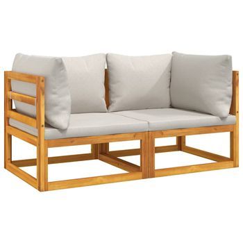 Sofás Modulares Esquina 2 Uds Madera Acacia Cojines Gris Claro Vidaxl