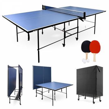 Mesa De Ping Pong Plegable Fácil De Montar Y Transportar Ligera Y Cómoda Viene Con 2 Palas Y 3 Pelotas Incluye Funda Protectora Mod Tokyo Azul