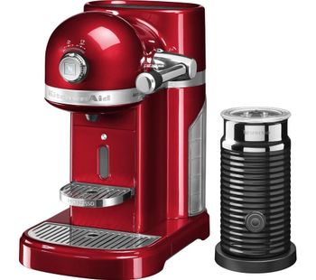 NESPRESSO Artisan Nespresso Hot Drinks Machine with Aeroccino 3 - Candy Apple, Red
