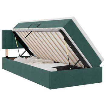 Cama De Almacenamiento Led Con Colchón Verde Oscuro 90 X 190 Cm Vidaxl