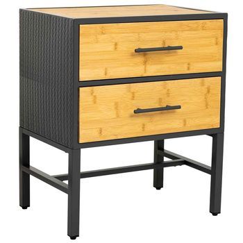 Mesita De Noche De Metal Y Madera 2 Cajones, Negro50x35x60h Cm