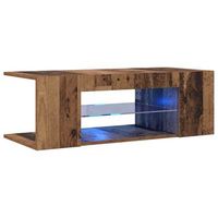 mueble tv  mueble de salon  mesa de tv luces led madera ingenieria envejecida 90x39x30 cm