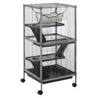pawhut jaula para animales pequenos de 4 niveles con ruedas 52x52x1135cm gris