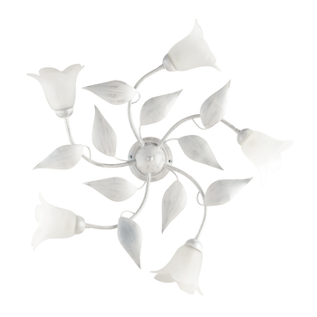 Olga - Lámpara De Techo Blanca Con Cristal Alabastro Y Acabado Plata Antigua, 5 Luces Ø70 Cm