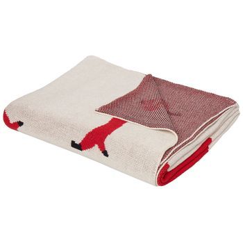 Manta Moderna Habitación Infantil Algodón Beige Y Rojo Motivo Perros 130 X 170 Cm Reerh