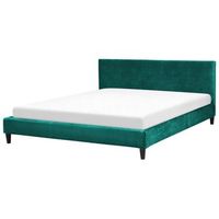 cama tapizada en terciopelo verde oscuro 180 x 200 cm marco de listones cabecero estilo contemporaneo fitou