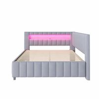 sofa cama 140x200 - polsterbett con luz led puerto usb respaldo y cabecero - gris