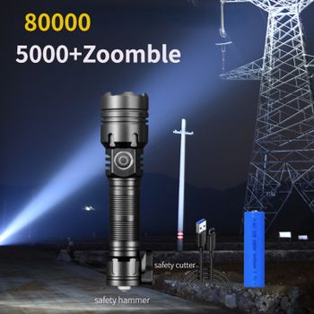 Linterna LED multifuncional con Zoom telescópico de largo alcance, luz fuerte para exteriores, linterna recargable por USB de aleación de aluminio, 1 ud.