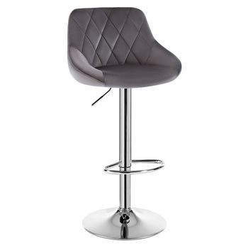 1 Taburete De Bar De Terciopelo - Asiento Ajustable - Gris Oscuro - Asiento De 35 X 38 Cm