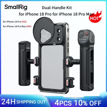 Kit de jaula con doble asa de SmallRig para iPhone 18 Pro / Pro Max, con asa giratoria de control inteligente para la placa trasera del filtro SR-MicroSlide de 67 mm.
