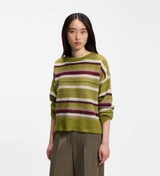 BOSS para mujer. 50567041 Jersey de punto extragrande de mezcla de alpaca con rayas verde (L), Casual, Algodón, Clásico