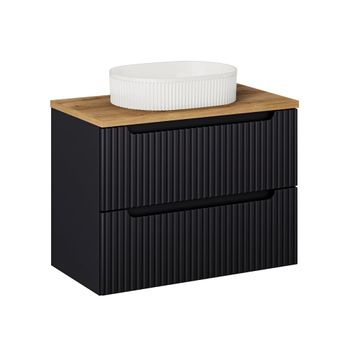 Mueble lavabo individual 80cm paneles de melamina y mdf negro y madera