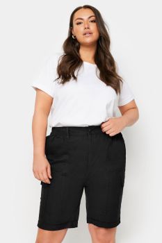Yours Pantalones Cortos Negros Bolsos Cargo, Mujer Curvy Y Tallas Grandes, Yours