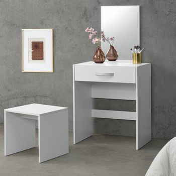 Juego De Tocador Mesa De Maquillaje Con Espejo Y Taburete - 132 X 63 X 39 Cm - Mesa Cosmética Con Cajón - Silla Peine De Salón - Blanco [en.casa]®
