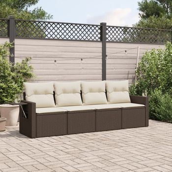 Conjunto De Sofás De Jardín 4 Uds | Mueble Jardin Mesa Y Sillas Y Cojines Ratán Sintético Marrón Cfw676654