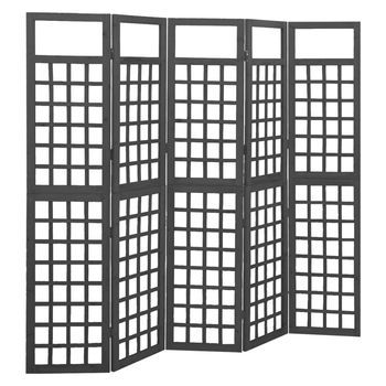 Biombo/enrejado De 5 Paneles Madera De Abeto Negro 201,5x180 Cm Vidaxl