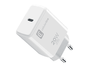 Cargador móvil - CellularLine Charger, 20W, Carga rápida, USB C, Universal, Blanco
