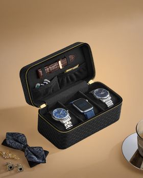 Caja para relojes con 3 ranuras de color negro y gris