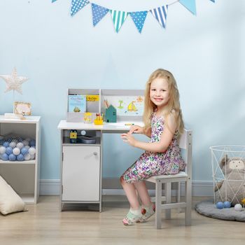 Juego De Mesa Y Silla Infantil Madera Con Pizarra Blanca Gris Homcom