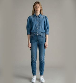 Marella para mujer. 2613111174200 Camisa Mlsromana azul (42), Casual, Manga corta, Lyocell