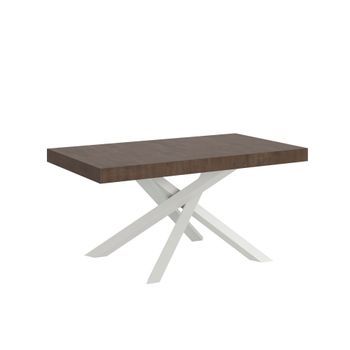 Mesa Extensible Volantis Premium De Nogal 160/420x90 Cm Con Patas Blancas