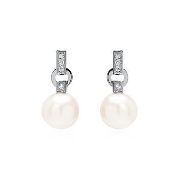 Pendientes de perlas en oro blanco de 14 quilates con diamantes