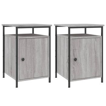 Mesita De Noche 42x40x60 Cm Madera Trabajada Y Hierro - Gris