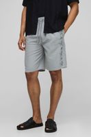 elasticated waist straight fit floral emboridery linen shorts gris