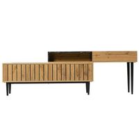 mueble de tv moderno de 129 cm diseno marmol y madera estantes y patas de hierro