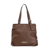 bolso shopping suave con bordes en contraste etiqueta con logo cn de metal dark brown