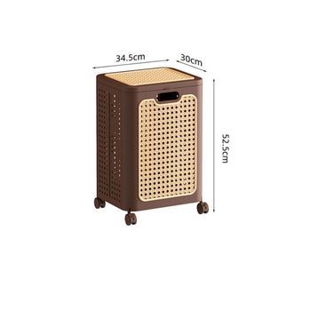 Cesto Para La Ropa Tejido De Ratán Marrón Retro Con Ruedas Y Estante De Almacenamiento