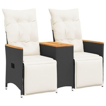Sofá De Jardín Reclinable De 2 Plazas | Sofá De Exterior Con Mesa Ratán Pe Negro