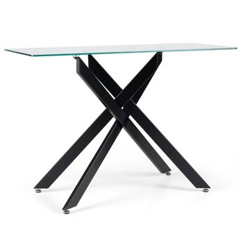 Costway Mesa Consola de Cristal con Tablero Templado y Patas de Metal para Salón o Entrada Negro
