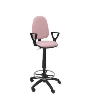 Taburete Ergonómico Con Mecanismo De Contacto Permanente, Regulable En Altura Y Aro Reposapiés  Asiento Y Respaldo Tapizados En Tejido Bali Color Rosa Pálido (brazos Fijos Incluidos) Piqueras Y Crespo Modelo T04cp