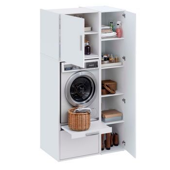 Conjunto De Muebles Con Armario Para Lavadora T-bath 110,7x208cm Blanco Esp.22 Mm