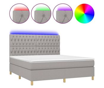 Cama box spring colchón y luces led tela gris claro 160x200 cm diseño de botones