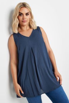 Yours Top Sin Mangas Con Vuelo Azul Marino, Mujer Curvy Y Tallas Grandes, Yours