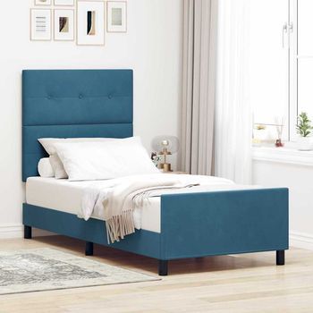 Vidaxl Cama Tipo Box Spring Azul Oscuro 90 X 190 Cm Terciopelo