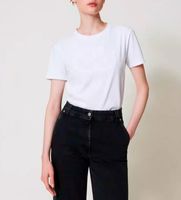 twinset para mujer 251tp2072 camiseta con placa oval t con strass blanco xs casual algodon manga corta