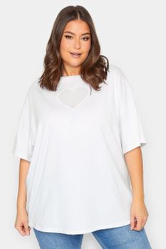 Yours Camiseta Blanca Corazón De Malla, Mujer Curvy Y Tallas Grandes, Yours