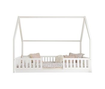 Cama cabaña 140x200 con barandillas y somier patas de 1 cm daisy blanco