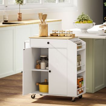 Isla De Cocina Con Ruedas, Encimera Efecto Roble Y Almacenaje Ajustable, 82 X 38 X 86,5 Cm