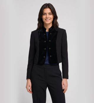 Twinset para mujer. 262TT2422 Chaqueta spencer de crepé y terciopelo negro (42), Casual, Poliéster