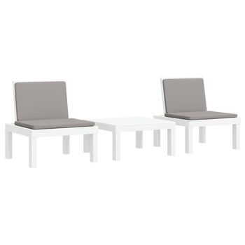 Juego De Muebles De Jardín 3 Piezas | Conjunto De Mesa Y Sillas Con Cojines Pp Blanco