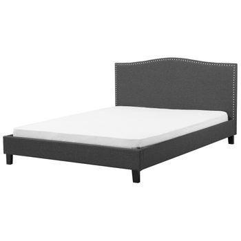 Cama Tapizada En Poliéster Gris 180 X 200 Cm Diseño Tradicional Con Cabecero Glamour Montpellier