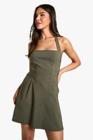 vestido skater de bengalina con escote cuadrado verde