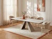 mesa de comedor cristal beige blanco