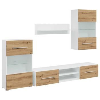 Muebles De Tv 5 Piezas Con Iluminación Led Roble Artesanal Vidaxl