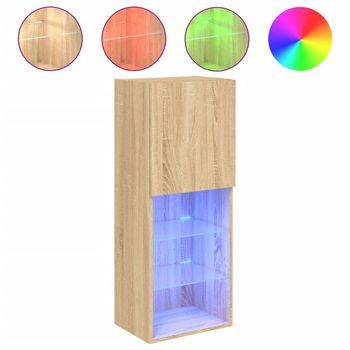 Mueble Tv | Mueble De Salón | Armario Tv Con Luces Led Roble Sonoma 40,5x30x102 Cm